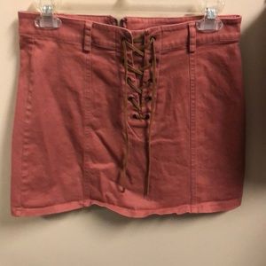 Pink denim lace up skirt